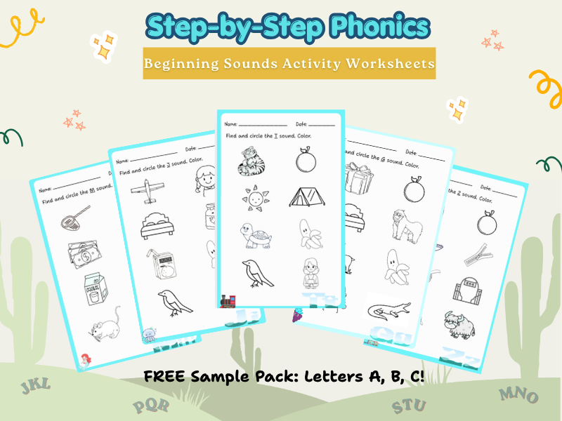 Step-by-Step Phonics: Beginning Sounds Activity Worksheets (Find, Circle & Color) - FREE Letter A-C