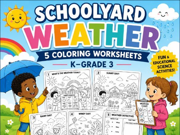 Schoolyard Weather | 5 Coloring Worksheets | K–Grade 3 Science Activity