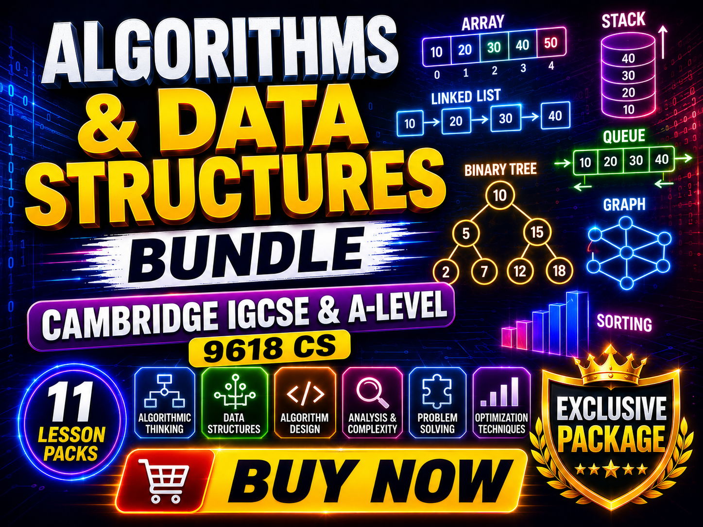 Algorithms & Data Structures Bundle | Cambridge IGCSE & A-Level 9618 CS | 11 Lesson Packs