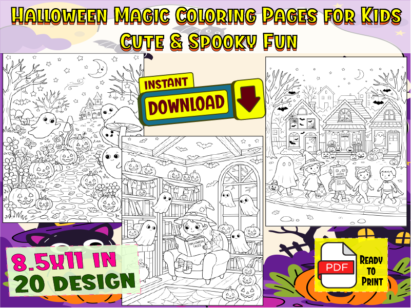 Halloween Magic Coloring Pages for Kids-Cute & Spooky Fun