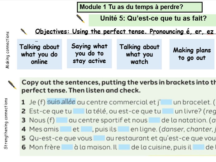 New French AQA Higher GCSE Module 1 Tu as du temps à perdre Unit 5 Qu'est ce que tu as fait ?