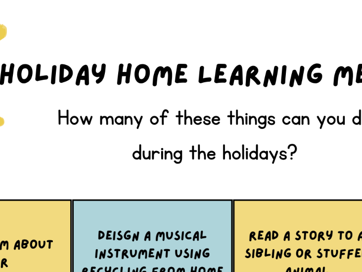 Holiday Home Learning - choice board