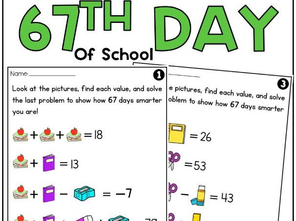 67th Day of School 67 Math Worksheet Logic Puzzle Activities 1st 2nd 3rd Grade