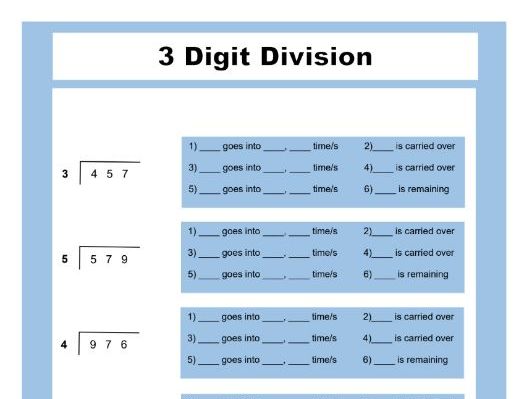 3 digit by 1 digit short division - Bus stop method - With and without remainders