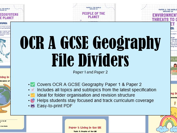OCR A GCSE Geography File Dividers