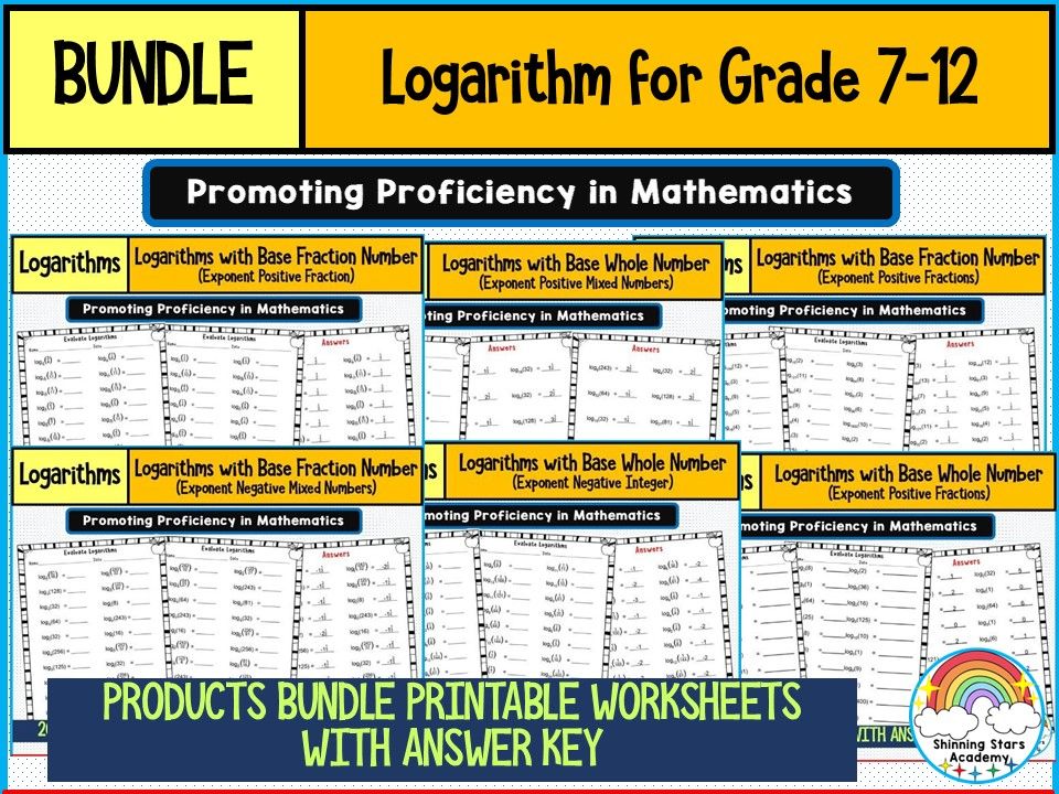LOGARITHM Products or Resource BUNDLE Worksheets for GRADE 7–12