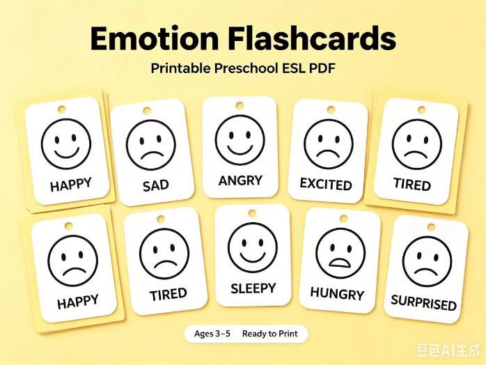 Printable Emotion Vocabulary Flashcards for Preschool ESL Learners