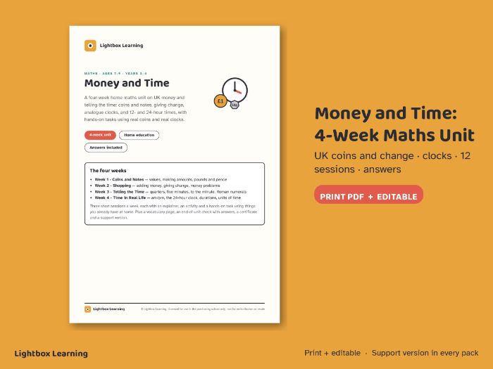 Money and Time - 4-Week Maths Unit for Ages 7-9