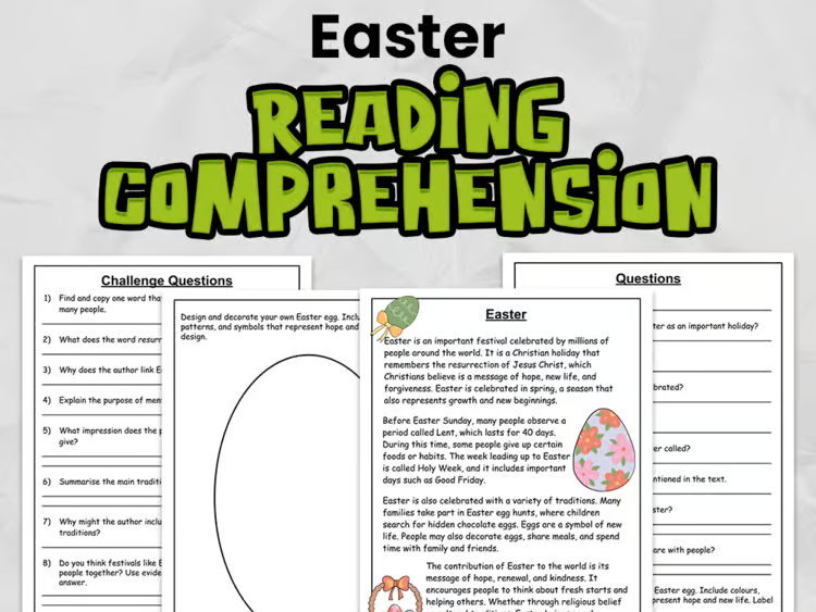 Easter Reading Comprehension for Gr 3 - 5: No Prep Spring Activity