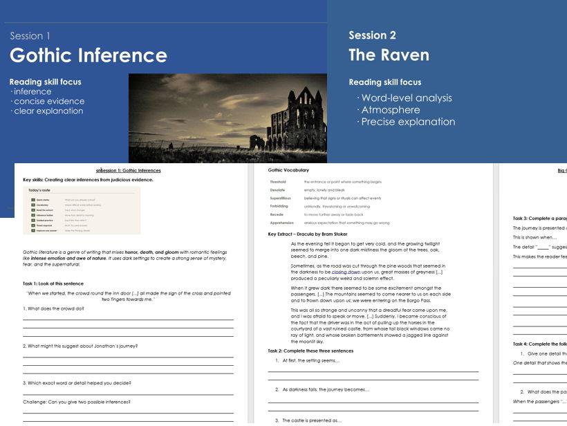 KS3 Gothic Literature - Reading Skills & Analysis Lessons and Worksheets
