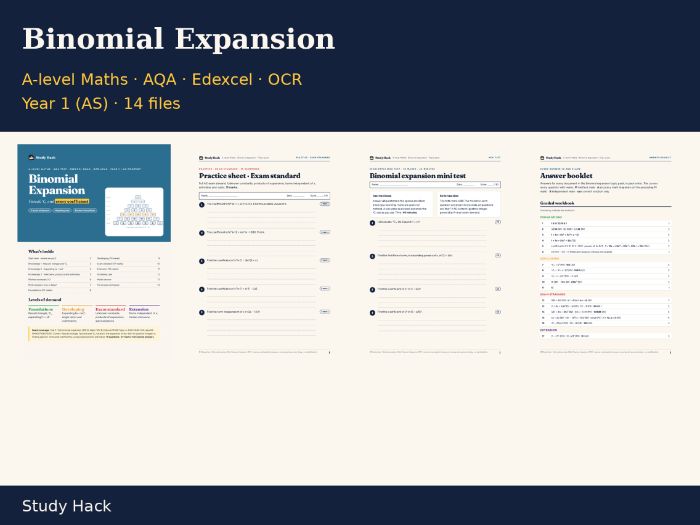 A-level Maths Binomial Expansion (Year 1/AS) Topic Pack