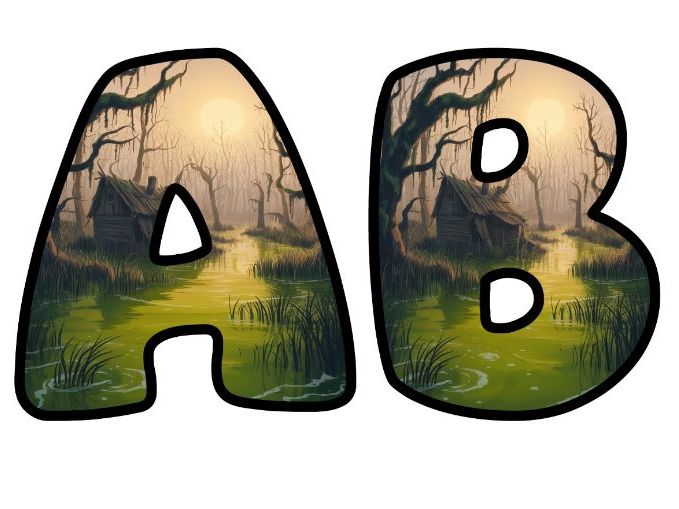Swamp Lake Story Alphabet Lettering Set | Classroom Display | Upper & Lowercase, 0-9