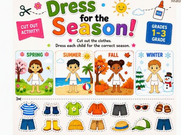 Dressing for the Seasons | Cut & Paste Clothing Sorting Activity