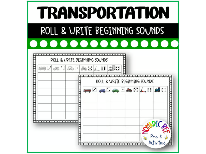 Transportation Beginning Sounds Roll & Write Cente