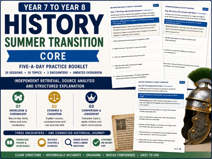 Year 7 to Year 8 History Summer Transition Booklet – Core | 30 Sessions with Answers