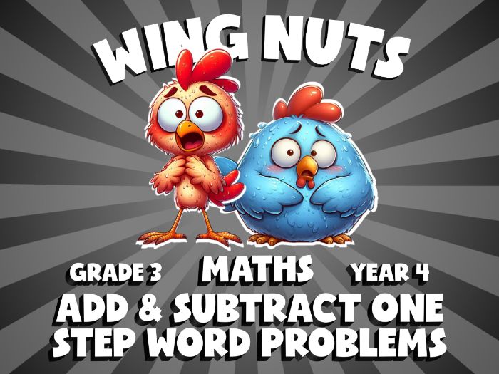 Add & Subtract One Step Word Problems WING NUTS Maths Game | No-Prep Year 4 Review Activity