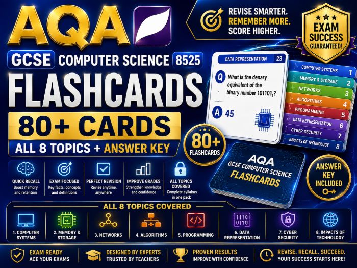 AQA GCSE Computer Science 8525 Flashcards | 80+ Cards All 8 Topics + Answer Key