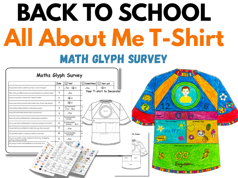 Back to School All About Me T-Shirt | Maths Glyph Survey Activity & Classroom Display