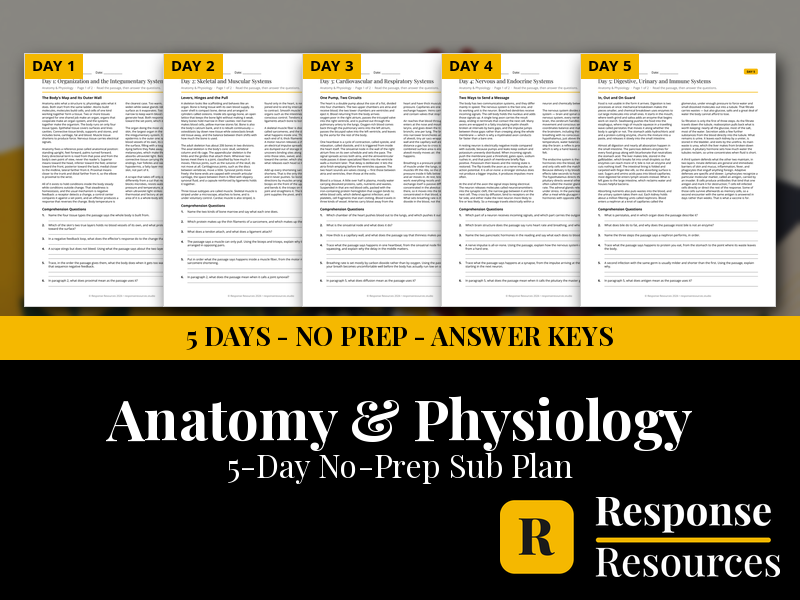 Anatomy and Physiology Emergency Sub Plans - 5 Days No Prep Print and Go