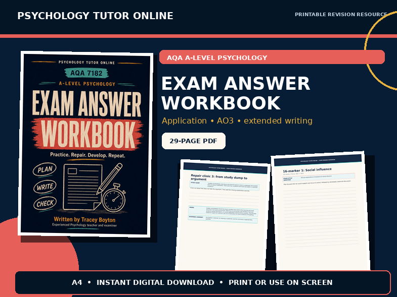 AQA A-Level Psychology Exam Answer Workbook | Application, AO3 and 16-Mark Practice