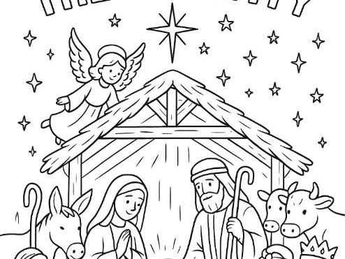 The Nativity Christmas Scene Birth of Jesus Colouring Sheet