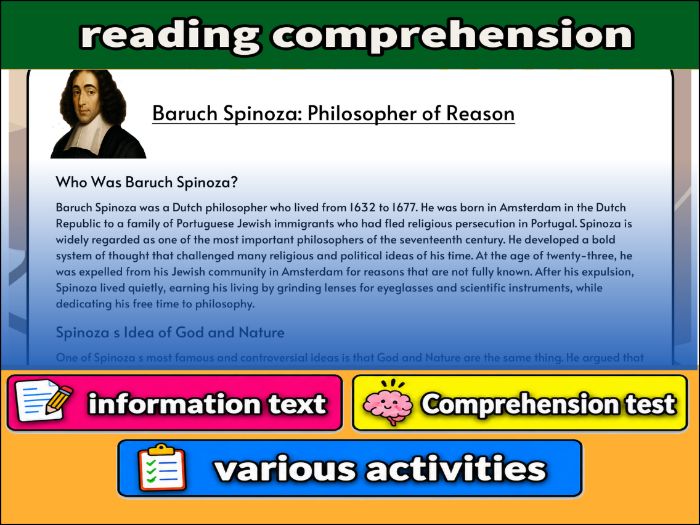 Baruch Spinoza: Philosopher of Reason- Reading Comprehension, Worksheet & Activities
