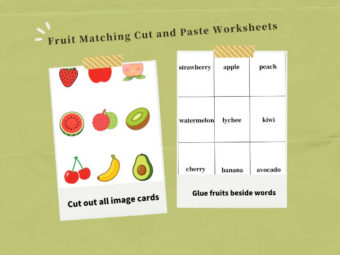 EYFS Fruit Cut and Paste Early Years Vocabulary Worksheet