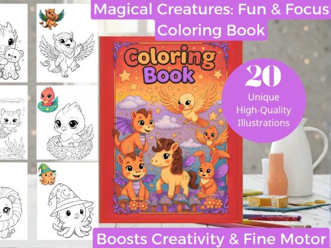 Magical Creatures Guided Coloring Book | 20 Pages | Fine Motor & Mindfulness