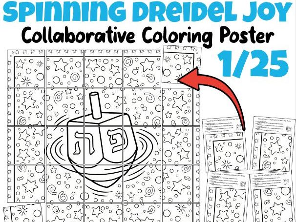 Spinning Dreidel Joy Collaborative Coloring Poster | Hanukkah Classroom Art