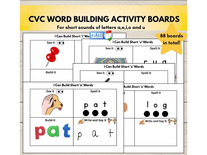CVC Word Building Activity: Short Vowels AEIOU