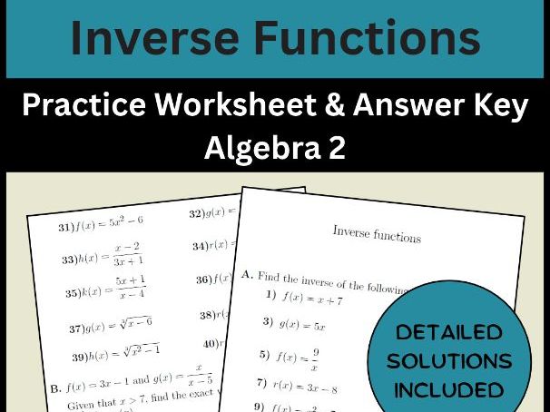 Inverse Functions Practice Worksheet & Answer Key Algebra 2