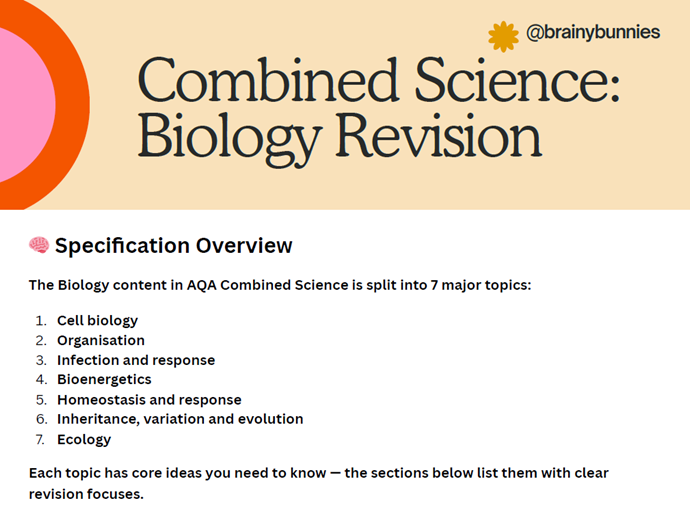 AQA Combined Science Revision Biology Handbook and questions