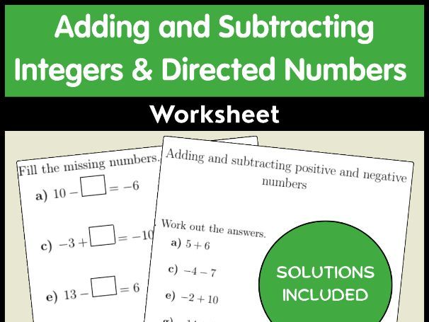 Adding and Subtracting Integers & Directed Numbers Worksheet