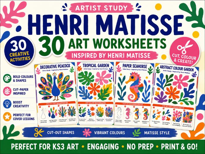 Henri Matisse Art Worksheets | 30 Creative KS3 Activities | Artist Study & Cover Lessons