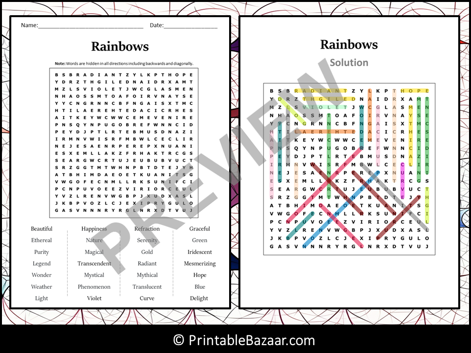Rainbows Word Search Puzzle Worksheet Activity | Teaching Resources