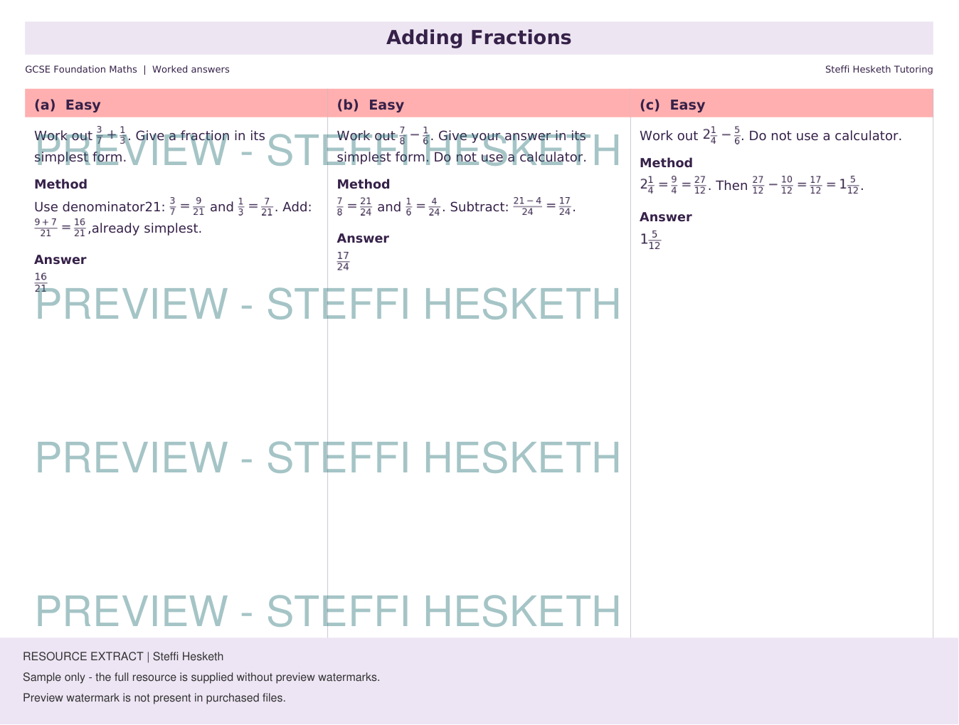 GCSE Foundation Adding Fractions | Topic Overview Differentiated ...