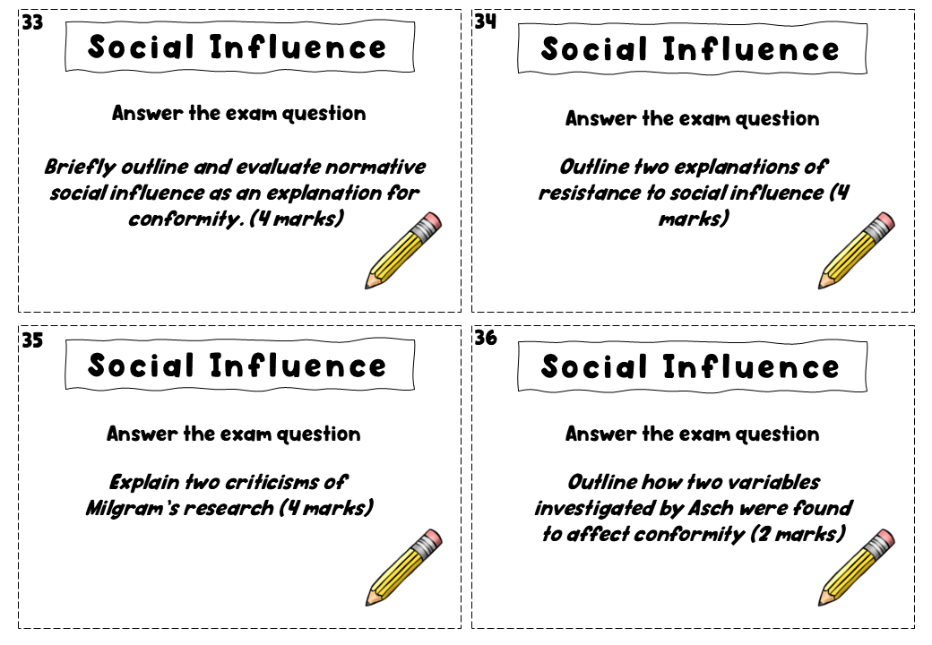 Social Influence Revision Activity: Task Cards A Level Psychology (AQA ...