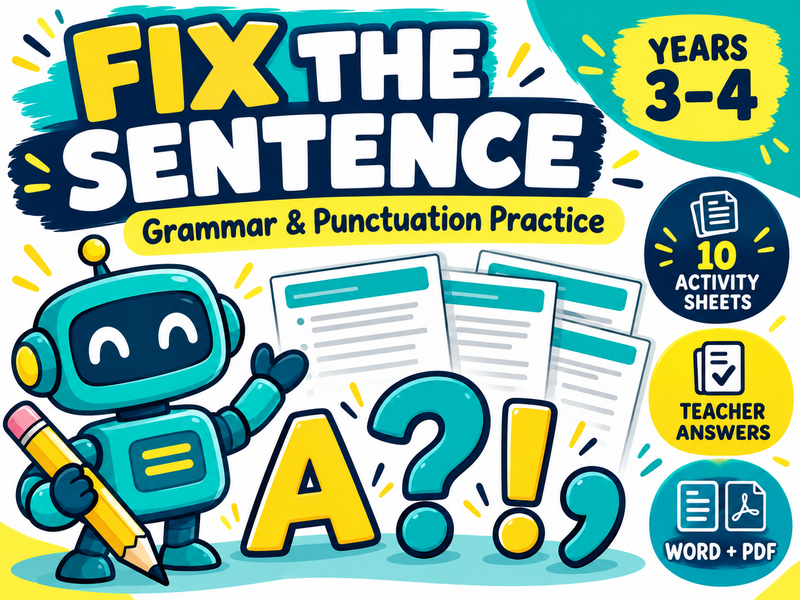 Fix the Sentence – Year 3 & 4 Grammar and Punctuation Worksheets | 10 Activities + Answers