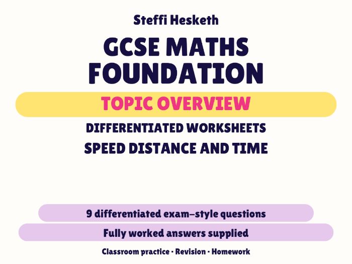 GCSE Foundation Speed Distance and Time | Topic Overview Differentiated Worksheet