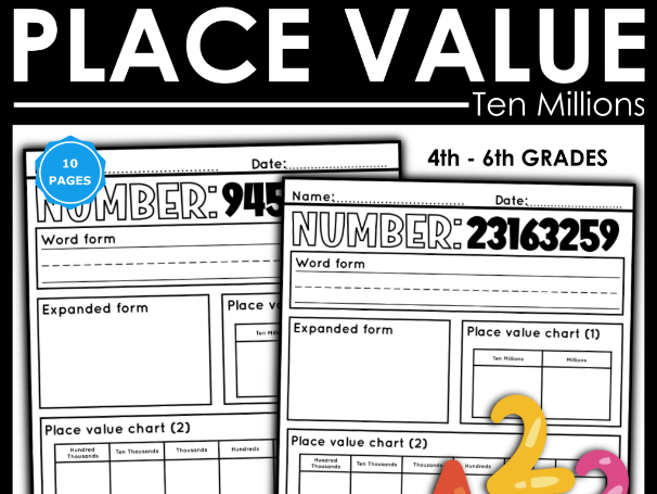 Place Value to Ten Millions Worksheets | KS2/KS3 Maths Resource for Years 5-7