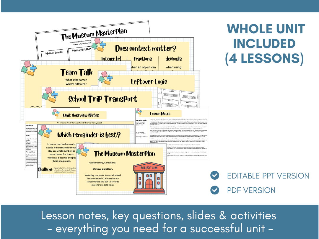 Division & Remainders | Whole Unit | Lesson Notes, Slides & Activities