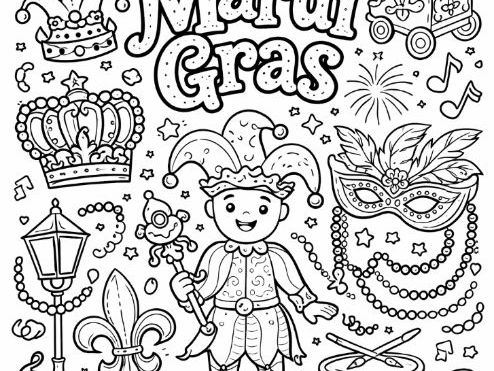 Mardi Gras Colouring Page - Pancake Tuesday, Shrove Tuesday, Lent, Carnival