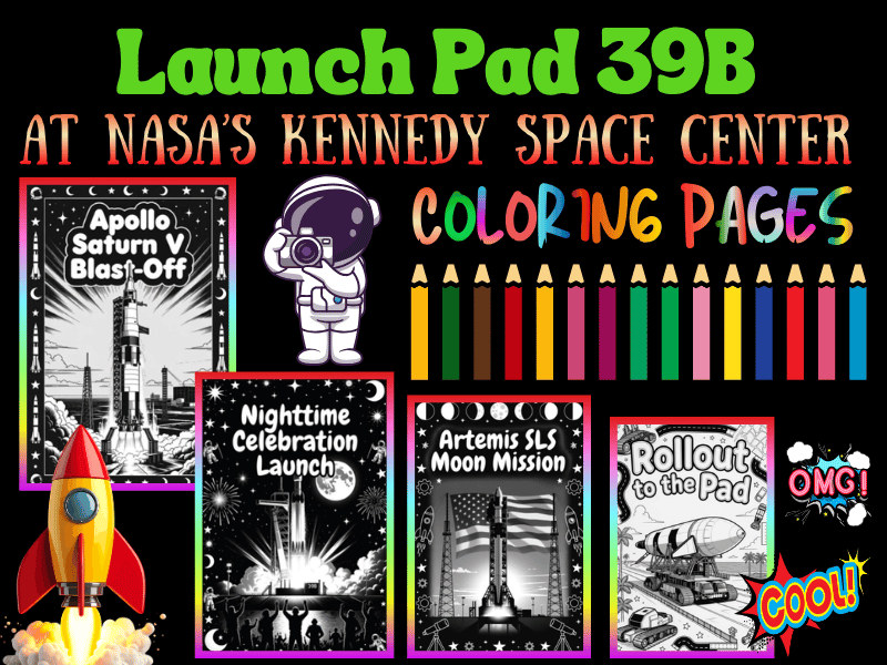 Launch Pad 39B at NASA’s Kennedy Space Center Coloring Pages for Kids NO PREP