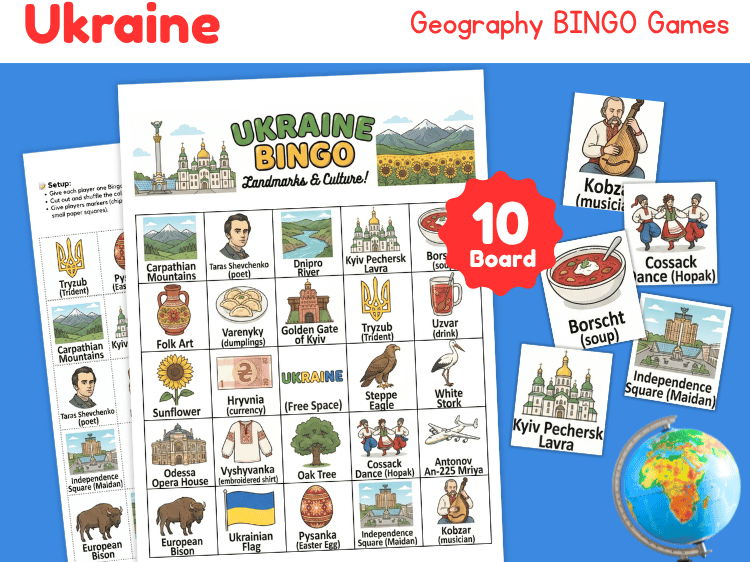 Ukraine Geography Bingo | Landmarks, Culture & Country Study Game
