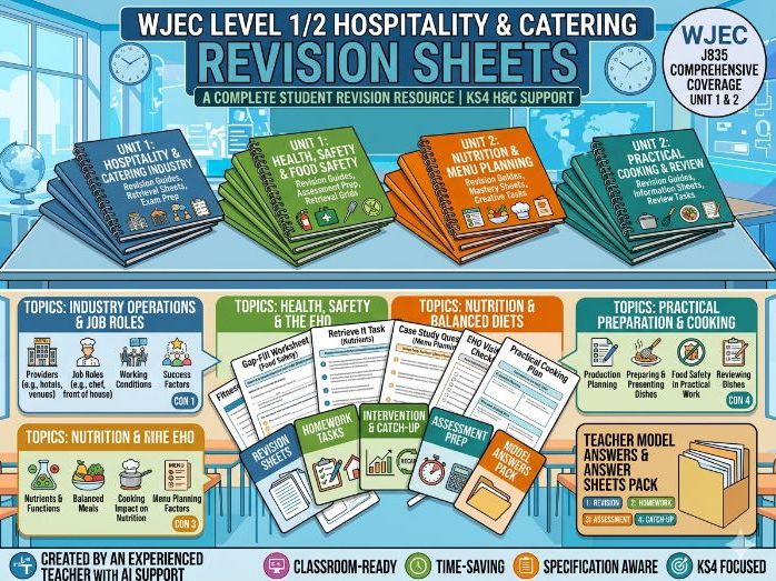 WJEC Hospitality and Catering Revision Sheets | Unit 1 and Unit 2 | Student Revision Resources
