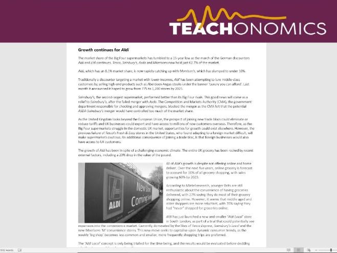 8. End of Topic Test - Topic 2.1 (Aldi) - Edexcel GCSE Business - Theme 2