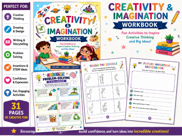 Creativity & Imagination Workbook for Kids | Grades 2–5 | Creative Thinking, Drawing, Writing,