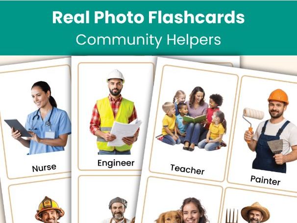 Community Helpers Flashcards – Real Photo Montessori-Inspired Learning Cards for Kids Aged 5-8