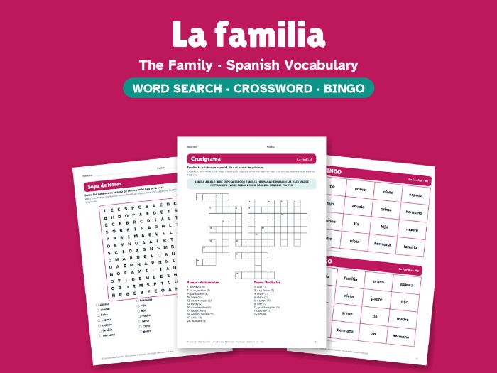 The Family in Spanish: Word Search, Crossword & Bingo