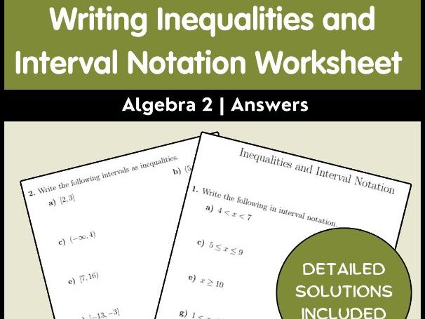 Writing Inequalities and Interval Notation Worksheet | Algebra 2 | Answers